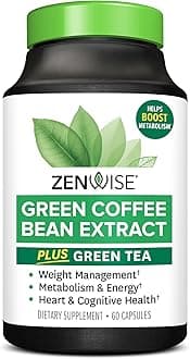 Zenwise Health EGCG Green Tea Extract Capsules with Coffee Bean Extract - 50% EGCG + 98% Polyphenols Supplement - Green Tea Pills for Skin and Heart Support + Brain Health and Memory Boost - 60 Count