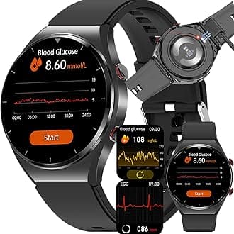 Blood Glucose Monitoring Smart Watch, ECG Fitness Tracker with Body Temperature, 24/7 Heart Rate Blood Pressure Oxygen Monitor Calorie Step Counter for Men Women,Black