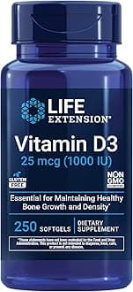 Vitamin D3 25 mcg (1000 IU), Immune System Support, Bone Health, Whole-Body Health, Value Size, Gluten-Free, Non-GMO, 250 softgels