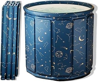 AYES Foldable Soaking Bathtub for Adults, Portable Ice Bath tub for Cold Water Therapy Training, Outdoor Plunge Tub, Bathroom Freestanding Bathtubs for Shower Spa Sauna (Planet Blue, 80cm*80cm*65cm)