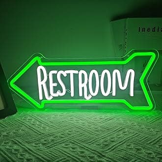 Restroom Neon Sign Toilet Neon Signs for Wall Decor Bathroom Led Light Sign for Home Hotel Business Pub Club Left Arrow Restroom Light Up Sign Decoration