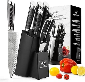 Knife Set, 7-Piece Damascus Kitchen Knife Set with Block, ABS Ergonomic Handle for Chef Knife Set, Kitchen Shears, Knife Block Set