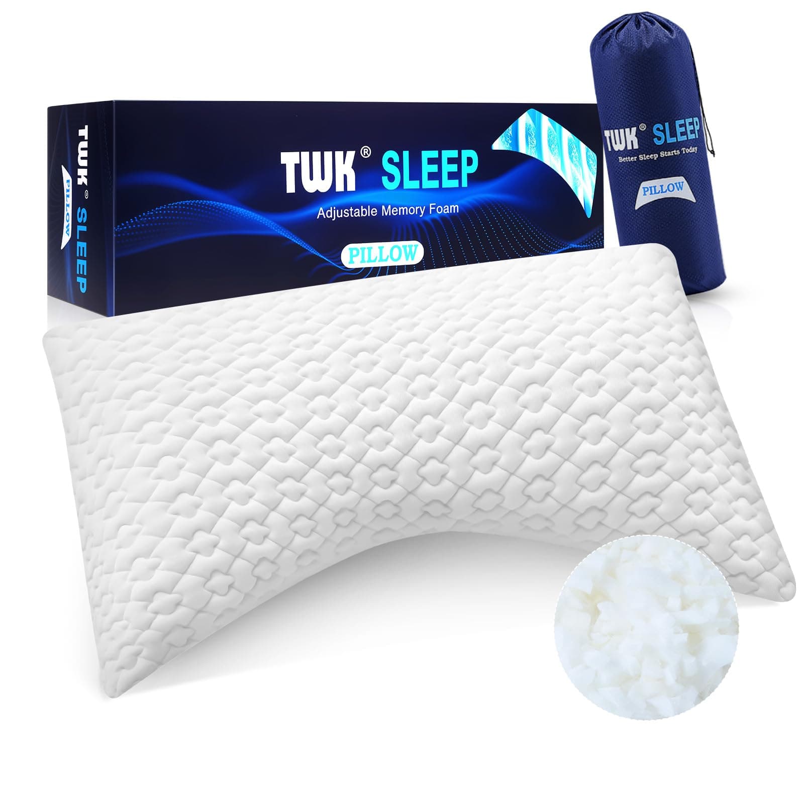 TWK Original Adjustable Bed Pillow for Sleeping, Good for Side, Back & Stomach Sleeper with Washable Removable Cover, Additional Foam Fill Included