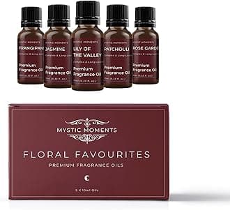 Mystic Moments | Floral Favourite Fragrance Oil Gift Starter Pack 5x10ml | Frangipani, Jasmine, Lily of The Valley, Patchouli, Rose Garden | Perfect as a Gift