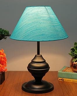 Homesake ® Black Metal Incandescent Table Lamp,for Living Room,Modern Bedside Light with Pleated Shade,Decorative Night Lamp for Bedroom,Study,Office,Home Decor Lighting,E27 Holder,Urn,(Turquoise)
