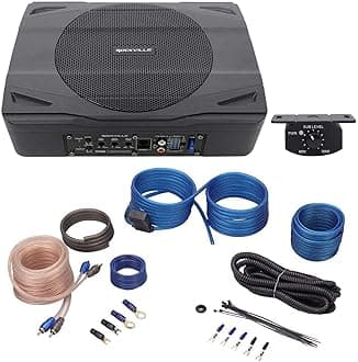 Rockville SS8P Bundle: 400-Watt 8 in Slim Under-Seat Active Powered Car/Truck Subwoofer, RWK10 10 Gauge Amp Installation Kit with ANL Fuse Holder and 100% Copper RCA Cable, 2-Items