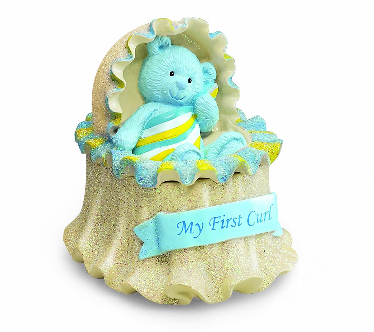 Russ Berrie My First Teddy Crib First Curl Keepsake Box, Blue (Discontinued by Manufacturer)