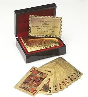 Global Gizmos 51320 Gold Plated Playing Card Set / 24 Carat/Authentication Certificate and Deluxe Wooden Box/Family Game Night