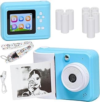 Kids Digital Camera with Instant Print, 2.4" LCD Screen, 8 Thermal Paper Rolls (Blue- Model 1)