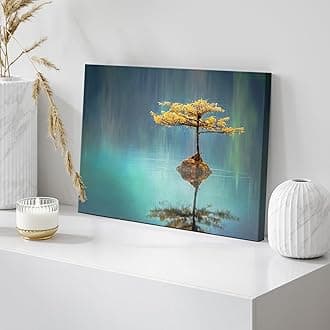 wall26 Canvas Print Wall Art Peaceful Golden Lake at Sea with Reflection Nature Wilderness Photography Modern Art Rustic Scenic Dramatic Multicolor for Living Room, Bedroom, Office - 12"x18"