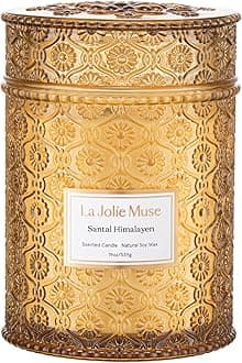 LA JOLIE MUSE Santal Himalayen Candle - Sandalwood, Fig & Amber |19 oz Large Wooden Wick Candle | Natural Soy Wax | 90 Hours Clean Burn | Gift-Ready for Hosts & Gatherings | Elegant Home Décor