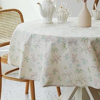 YiHomer Pastoral Round Tablecloth - 60 Inch Dia. - Linen Fabric Table Cloth - Washable Table Cover with Dust-Proof Wrinkle Resistant for Restaurant, Picnic, Bistro, Indoor and Outdoor Dining, Gardenia