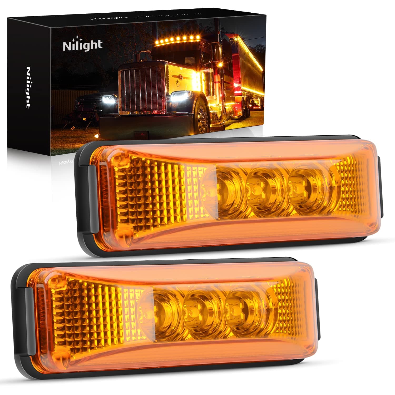 2PCS 3.9 Inch Front Rear Side Marker Lights 3 LED Amber Clearance Indicator Lamp Waterproof Sealed Surface Mounted for 12V Truck Trailer Camper RV