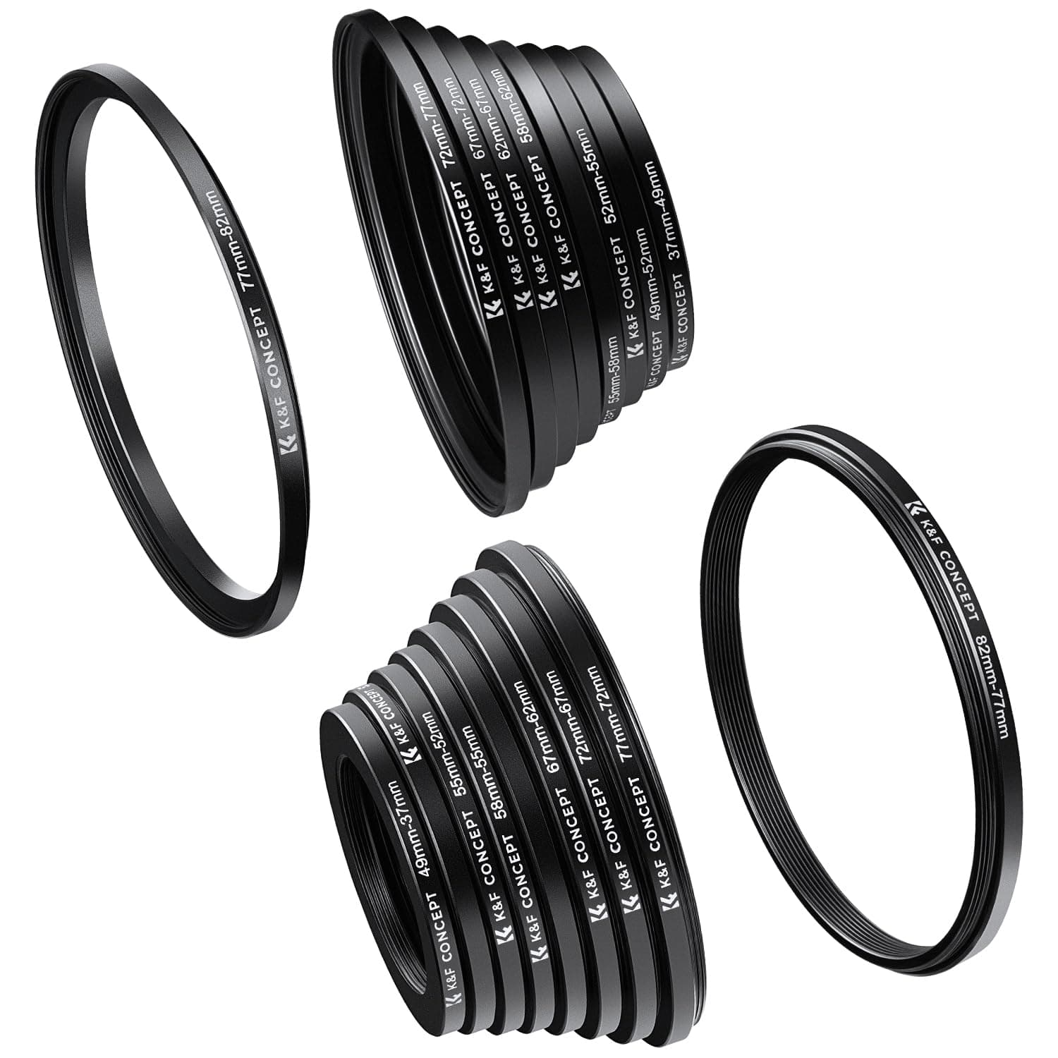 18PCS Lens Filter Stepping UP and Down Adapter Set 37 49 52 55 58 62 67 72 77 82mm 9PCS Step-Up Rings+9PCS Step-Down Rings 49-52 55-58 58-62 67-72 72-77 77-82 62-58 55-52 82-77