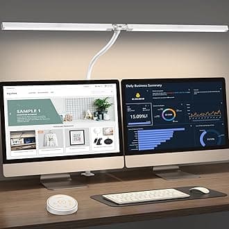 Led Desk Lamp for Office Home - Eye Caring Architect lamp with Clamp,Dual Screen Computer Monitor Work Smart Light: 24W 5 Color Flexible Adjustable Lighting Table Lamp for Study White