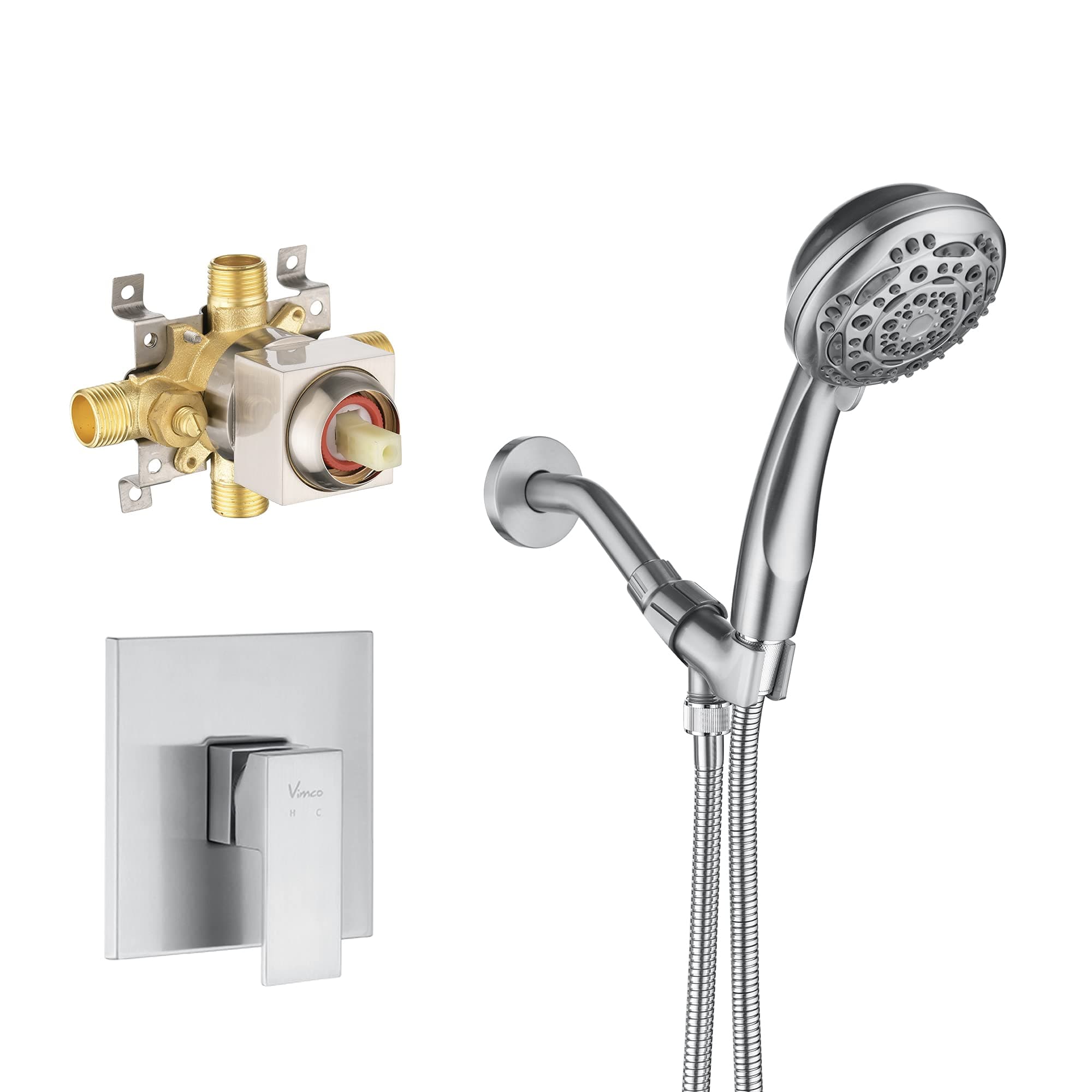 Vimco Shower System, Shower Faucet Sets Complete with Handheld Shower Head, wall mounted shower system for Bathroom Rough-in Valve Body and Trim Included, Brushed Nickel
