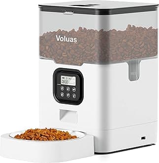 VOLUAS Dry Cat Food Dispenser with Timer, Automatic Cat Feeders with Desiccant Bag, Portion Size Control Programmable 4 Meals a Day, Voice Recorder 10 Seconds