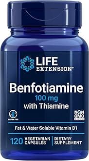 Benfotiamine with Thiamine, 100 mg - Water & Fat Soluble Vitamin B1 Supplement For Glucose Blood Sugar Level and Nerve Health Support - Gluten-Free, Non-GMO, Vegetarian - 120 Capsules