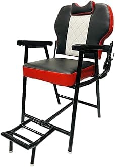 PP FURNITURE Beauty Parlour Saloon Barbar Cutting Chair with Strong Iron Frame,with Push Back System and Comfortable Cushion Seat Back (White Black Red)