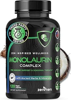 Zenmen Monolaurin Capsules Supplements - Long Haul, Tick Bite Immune Support - Potent Complex with Lauric Acid, Astragalus, Cats Claw, Beta Glucan, Olive Leaf