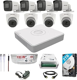 8 Channel DVR with 5 MP 4 Dome & 4 Bullet Cameras with Audio Recording + 2 TB HDD + (3+1) Cable roll + 8 CH Power Supply + USEWELL BNC & DC Full Combo Kit