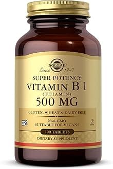 Vitamin B1 (Thiamin) 500 mg, 100 Tablets - Energy Metabolism, Healthy Nervous System, Overall Well-Being - Super Potency - Non-GMO, Vegan, Gluten Free, Dairy Free - 100 Servings