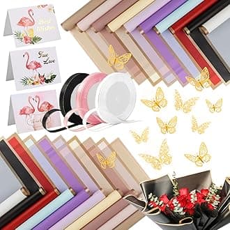 100 Sheets Flower Wrapping Paper - Waterproof Floral Bouquet Wrapping Paper, Florist Supplies with 3D Gold Butterfly Decor(10 Colors)