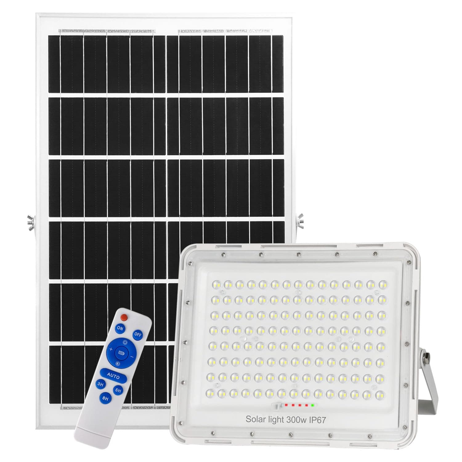 Solar LED Floodlight with Remote Control Auto On/Off for Yard, Garden, Gutter, Pool, Basketball Court, Driveway, White