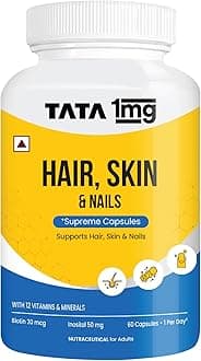 Tata 1mg Hair, Skin & Nails Supreme Biotin Capsule with Collagen, Zinc, Iron and Vitamin B, For Men & Women, Pack of 60