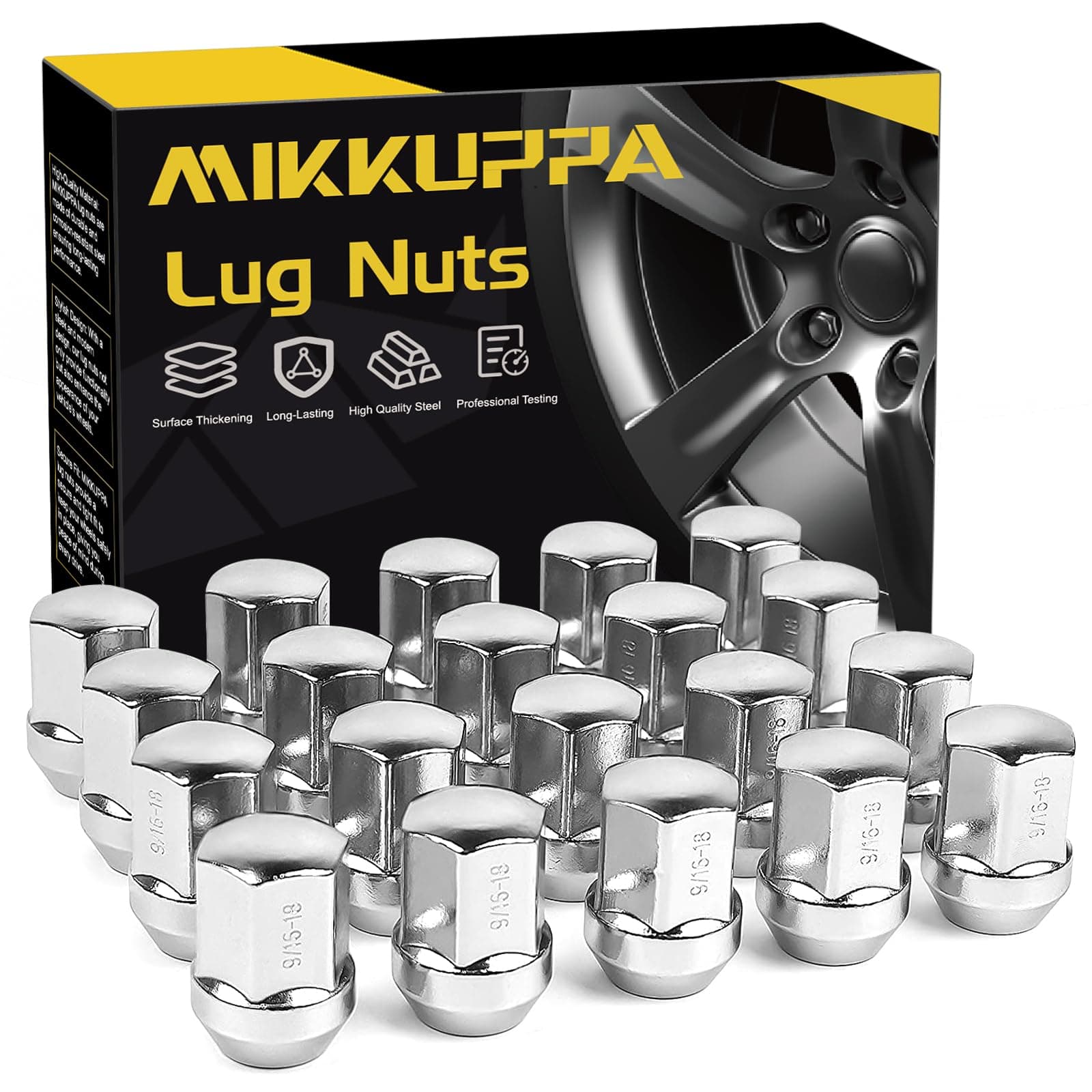 MIKKUPPA 9/16-18 OEM Wheel Lug Nuts, Replacement for 2005-2010 Dodge Dakota, 2004-2009 Durango, 2002-2011 Ram 1500 Factory Wheels, Chrome One-Piece Closed End Large Acorn Seat Tire Nuts