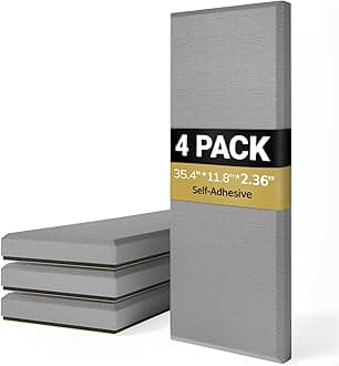 TONOR 4 Pack Acoustic Panels Large Self-adhesive, 35.4″ * 11.8″ * 2.36″ Fiberglass Sound Proofing Panels, Acoustic Wall Panels for Echo Absorbtion, Sound Absorbing Panels for Home Theater, Grey