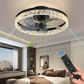 KINDLOV Modern Indoor Flush Mount Ceiling Fan with Lights,Dimmable Low Profile Ceiling Fans with Remote Control,Smart 3 Light Color Change and 6 Speeds for Bedroom Living Room Kitchen, Black…