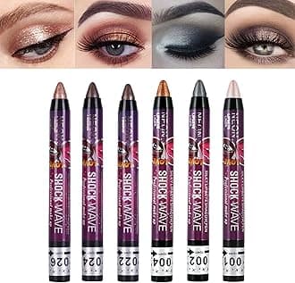 MEICOLY 6 Pcs Eyeshadow Stick Set, Brown Champagne Gold Black Shimmer Crayon, Pro Shiny Bright Starter Rotating Eyeshadow Sticks