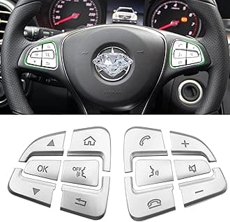 Moonlinks Steering Wheel Button Trim Sticker Compatible with Mercedes Benz C V GLC Class W205 X253,Steering Wheel Button lnner Decoration Cover 12PCS,Chromed-Silver(Model A)