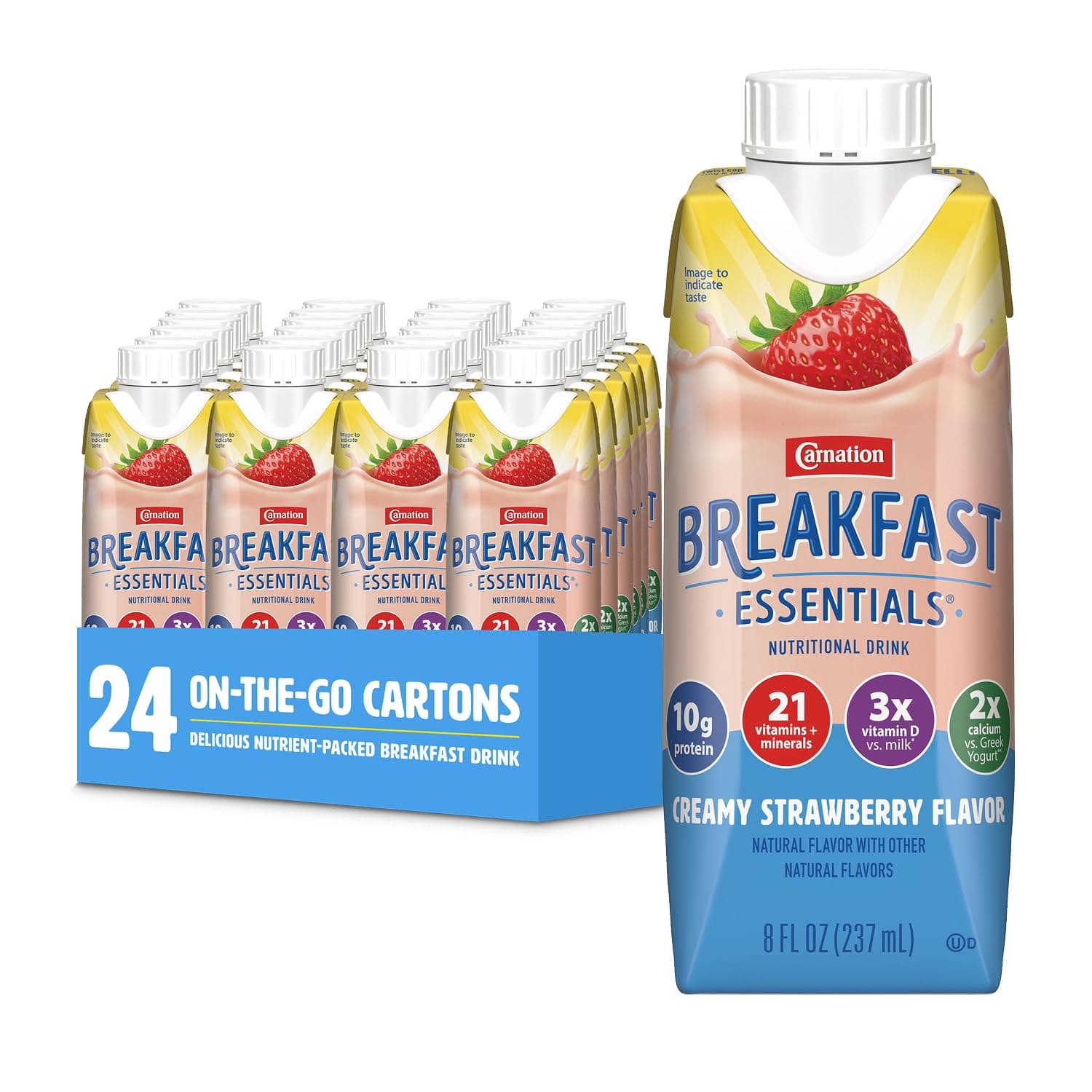 Carnation Breakfast Essentials Complete Nutritional Drink Strawberry 237 ml Bottle 24 Ct
