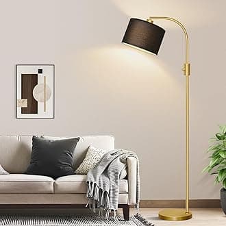 Nintiue Upgraded Modern Arc Dimmable Tall Standing Floor Lamp with Black Shade, 1200 Lumens LED Bulb Included, for Living & Reading Room, Bedroom, Office & Nursery, Gold