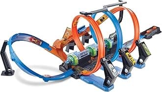 Track Set and Toy Car, Large-Scale Motorized Track with 3 Corkscrew Loops, 3 Crash Zones and Toy Storage (Amazon Exclusive)