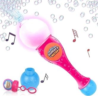ArtCreativity Bubble Wand for Kids Toys, Light Up Automatic Bubble Machine Wand with LED & Music, Bubble Wand for Toddlers 1-3, Fluid & Batteries Included, Great Gift Idea, Bubbles Party Favor – Pink