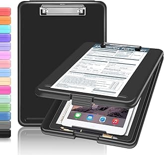 Clipboard with Storage, Heavy Duty Nursing Clipboards Foldable, Plastic Storage Clipboard with Low Profile Clip, 13.4*9.4 inches Letter Clipboard for Kid, Teacher, Coach, Jobsite, Office (Black)