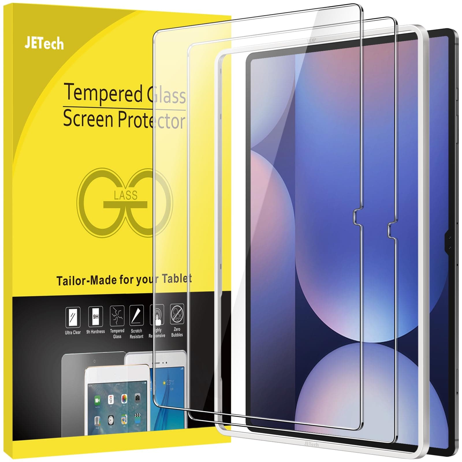 - Screen Protector for Samsung Galaxy Tab S10 Ultra/Tab S9 Ultra 14.6-Inch with Easy Installation Frame, Tempered Glass Film, HD Clear, 2-Pack