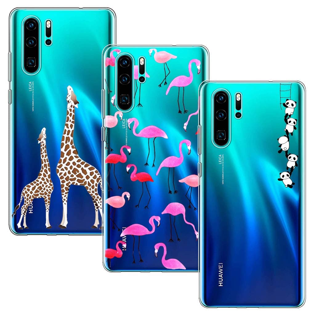 Yoowei 3-PACK for Huawei P30 Pro Case, Ultra Thin Crystal Clear Soft TPU Silicone Case with Stylish Cute Pattern Protective Cover for Huawei P30 Pro - Giraffes, Flamingo & Panda