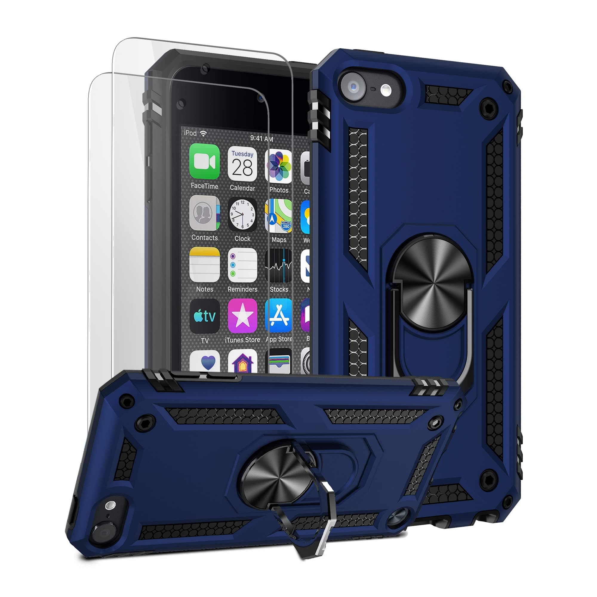 ULAK iPod Touch 7 Case, iPod Touch 6 Case, Hybrid Rugged Shockproof Cover with Built-in Kickstand for Apple iPod Touch 7th/6th/5th Generation (Blue)