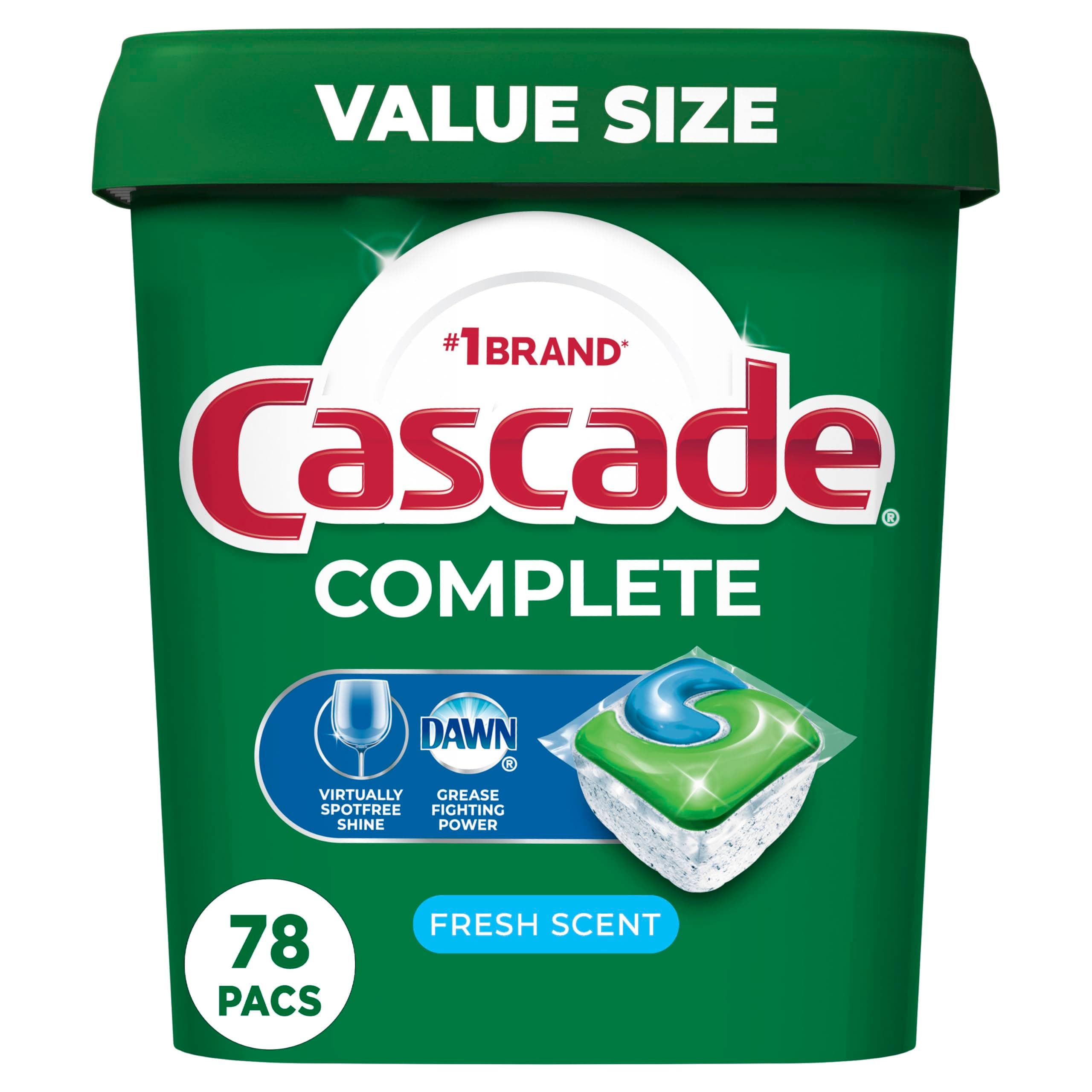 Cascade Complete ActionPacs Dishwasher Detergent, Fresh Scent, 78 Count