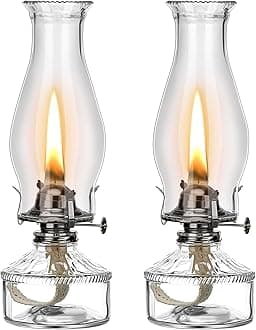 Tuanse 2 Pcs Oil Lamps for Indoor Use Vintage Hurricane Emergency Glass Oil Lamps Large Lantern Classic Decorative Oil Lamp for Home Tabletop Emergency Lighting Supplies (Clear, Black)