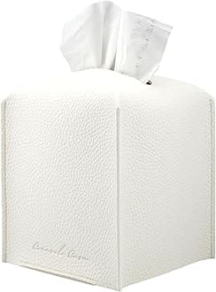 Premium PU Leather Tissue Box Holder - Elegant Hotel-Style Tissue Box Cover for Home, Office & Car Décor, Tissues Cube Organizer for a Natural & Classic Look (White)