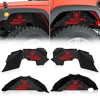 Line Front & Rear Inner Fender Liners Compatible with 2007-2018 Jeep Wrangler JK & JKU Unlimited Sport Sahara Rubicon, Steel Mud Guards Wheel Well Cover Fenders Flares (2/4 Doors)