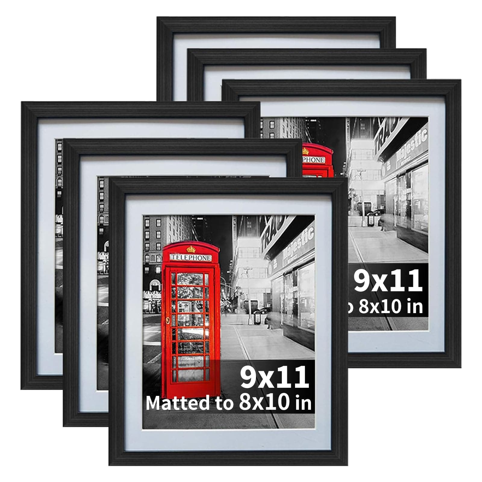 8x10 Black Picture Frames with Mat for Wall or Table Top Decoration, Set of 6
