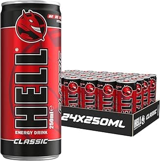 HELL Energy Drink Classic Flavour | 24 x 250ml Cans Multipack | 32mg/100ml Caffeine | Contains Vitamins B2 B3 B5 B6 B12 | Preservative Free | Vegan | Reduce Fatigue & Boost Energy