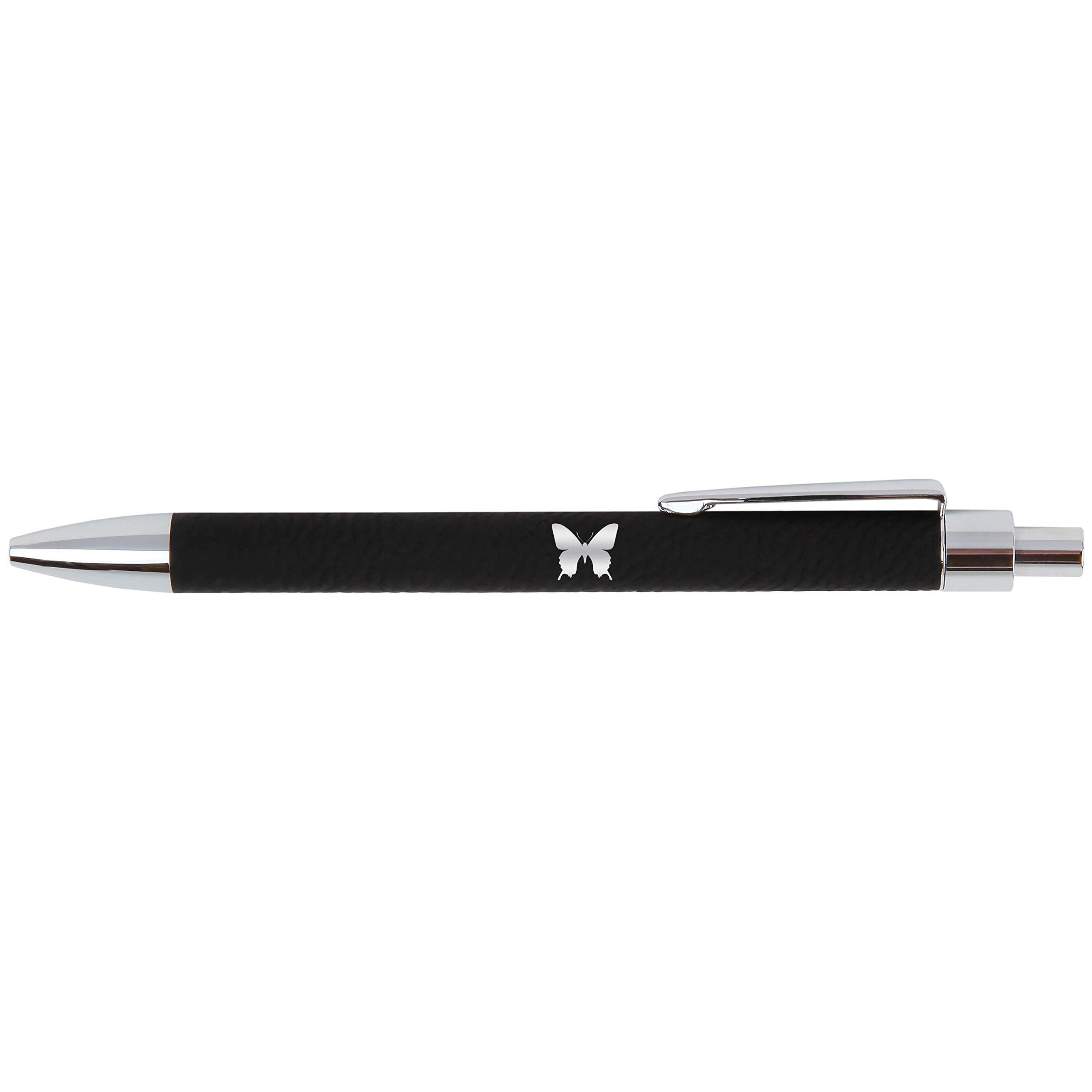 Butterfly Engraved Black Leather Gift Pen
