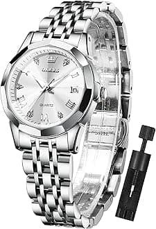 Womens Watch Fashion Dress Diamond Female Watches for Ladies Analog Quartz Stainless Steel Waterproof Luminous Day Date Two Tone Wristwatch